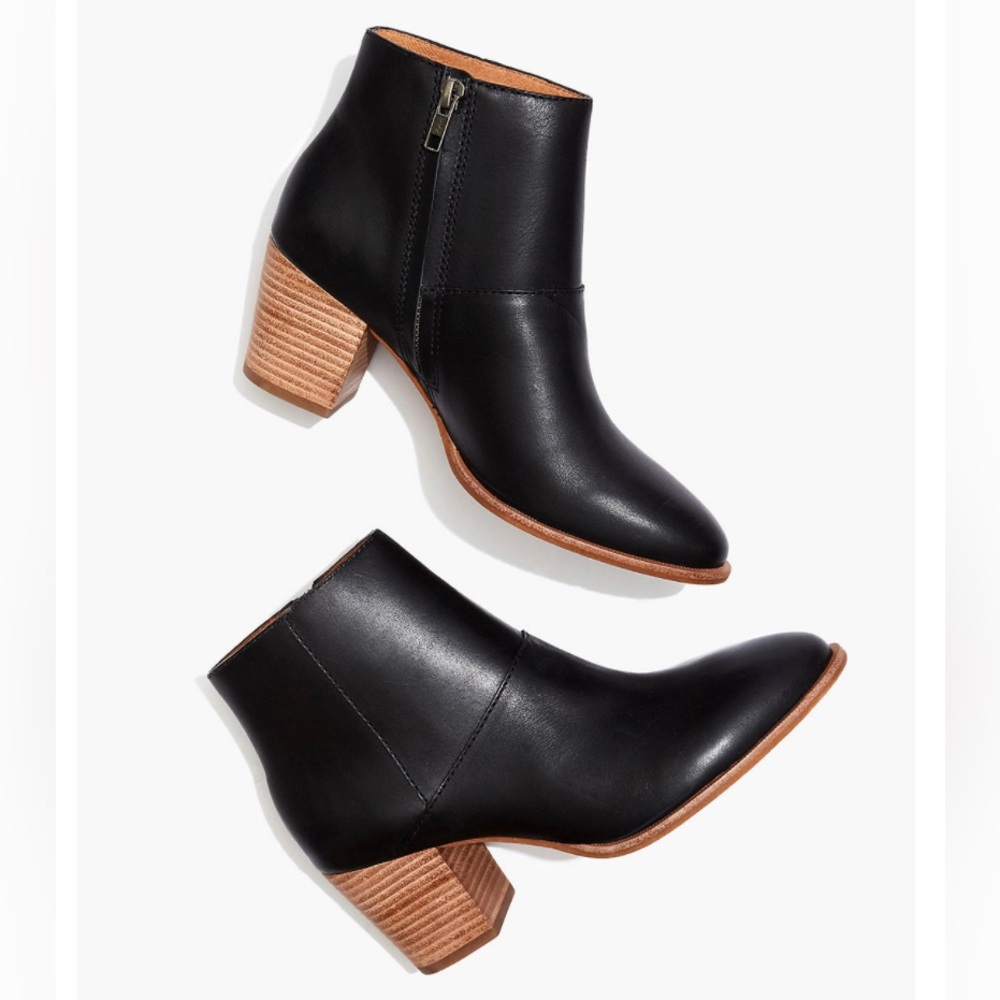 Madewell The Rosie Ankle Boot - Women's Black Leather Heeled Bootie, Size 8.5